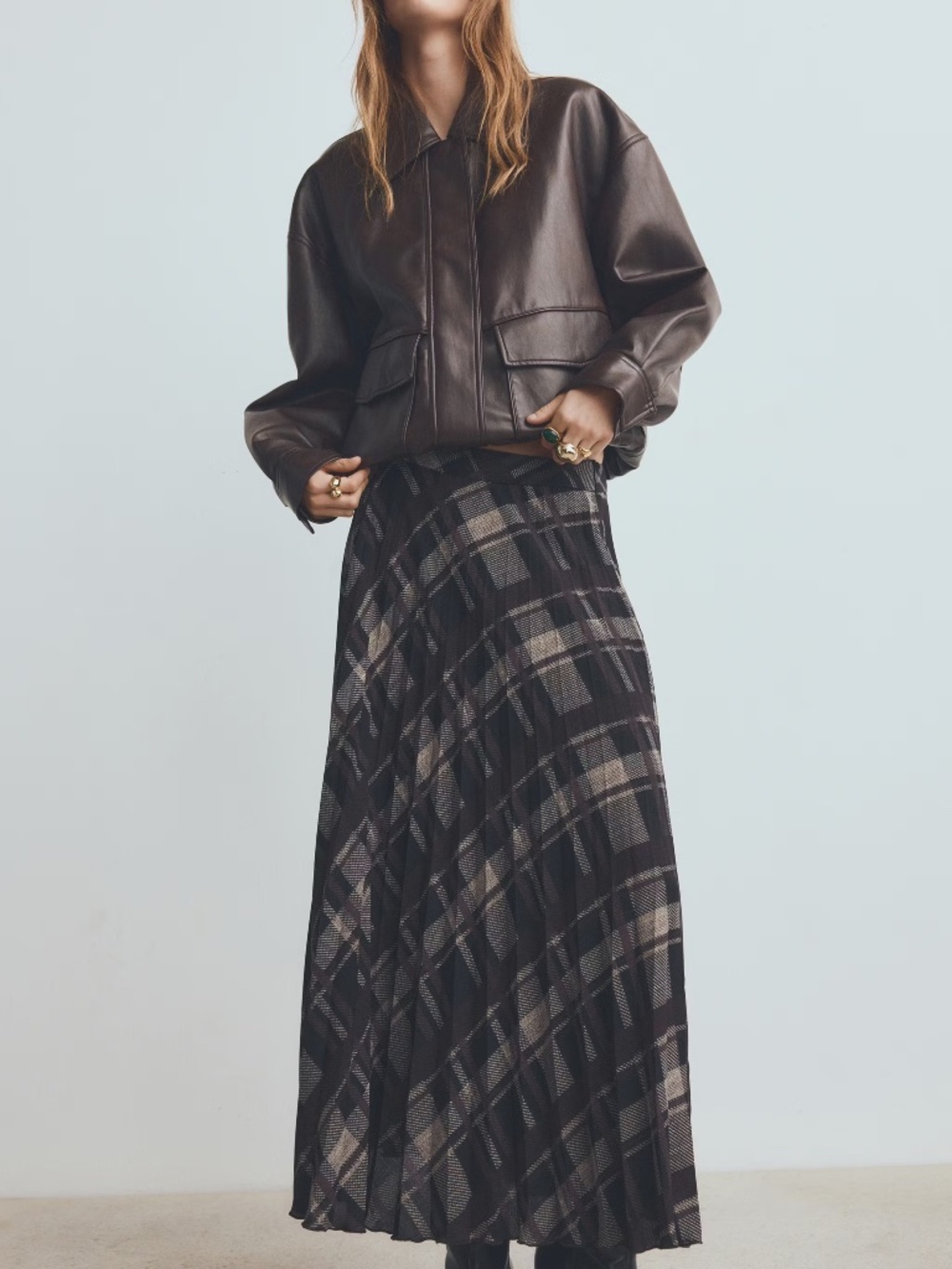Checked long skirt